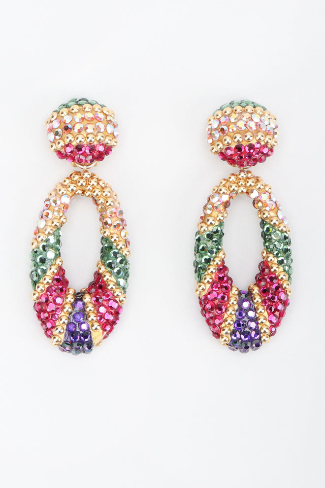 Recess Los Angeles Vintage Richard Kerr Crystal Oval Hoop Drop Clip On Earrings Jasmine Aladdin