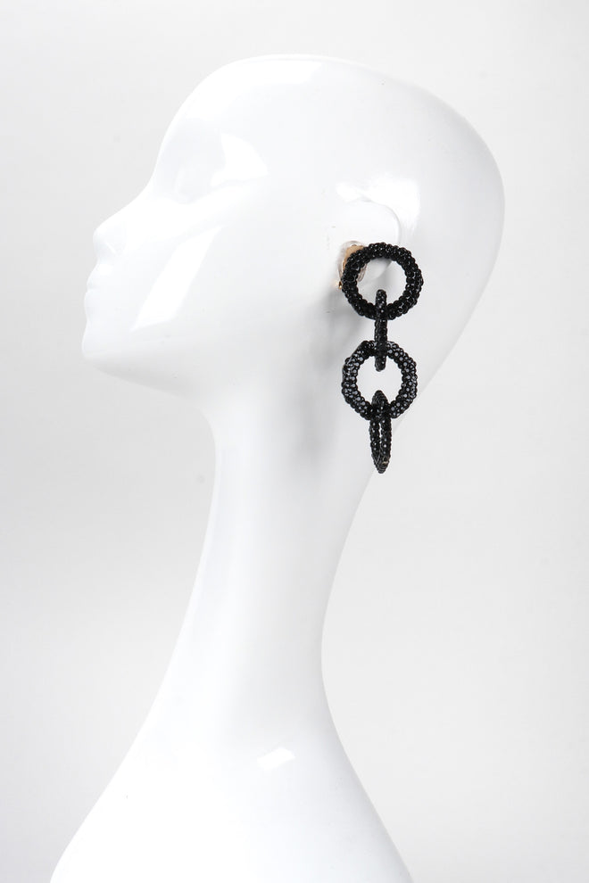 Recess Los Angeles Vintage Richard Kerr Swarovski Crystal Hoop Chain Link Drop Earrings