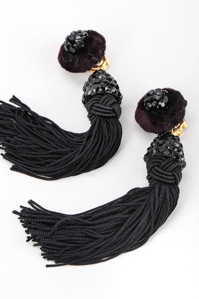 Recess Designer Consignment Vintage Richard Kerr Black Rhinestone Tassel Earrings Los Angeles Resale Recycled