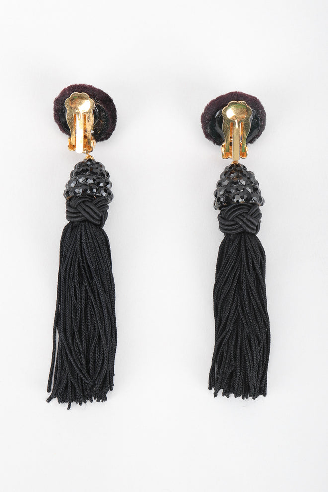 Recess Designer Consignment Vintage Richard Kerr Black Rhinestone Tassel Earrings Los Angeles Resale Recycled