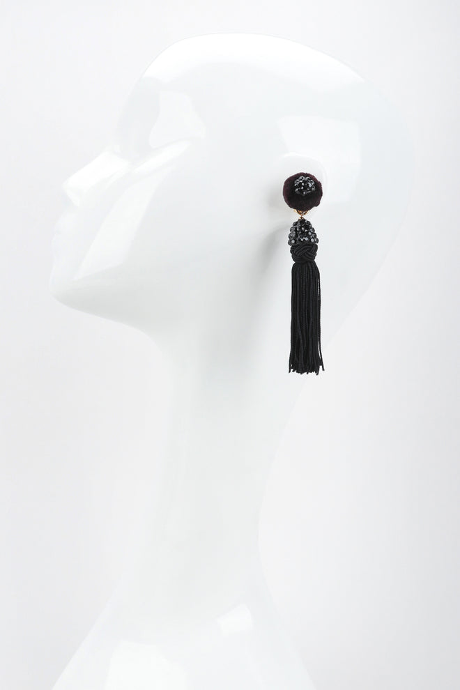 Recess Designer Consignment Vintage Richard Kerr Black Rhinestone Tassel Earrings Los Angeles Resale Recycled