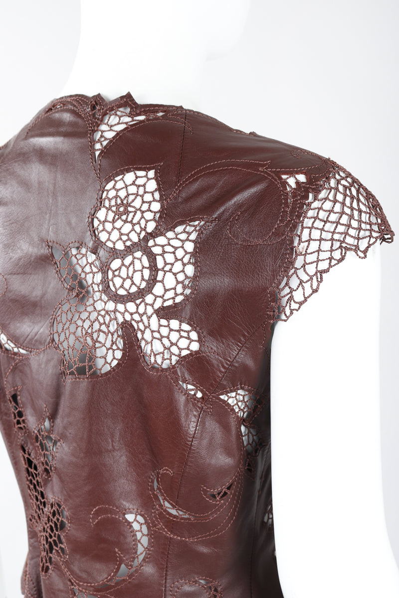 Recess Designer Consignment Vintage Richard Tyler Leather Crochet Butterfly Top Los Angeles Resale