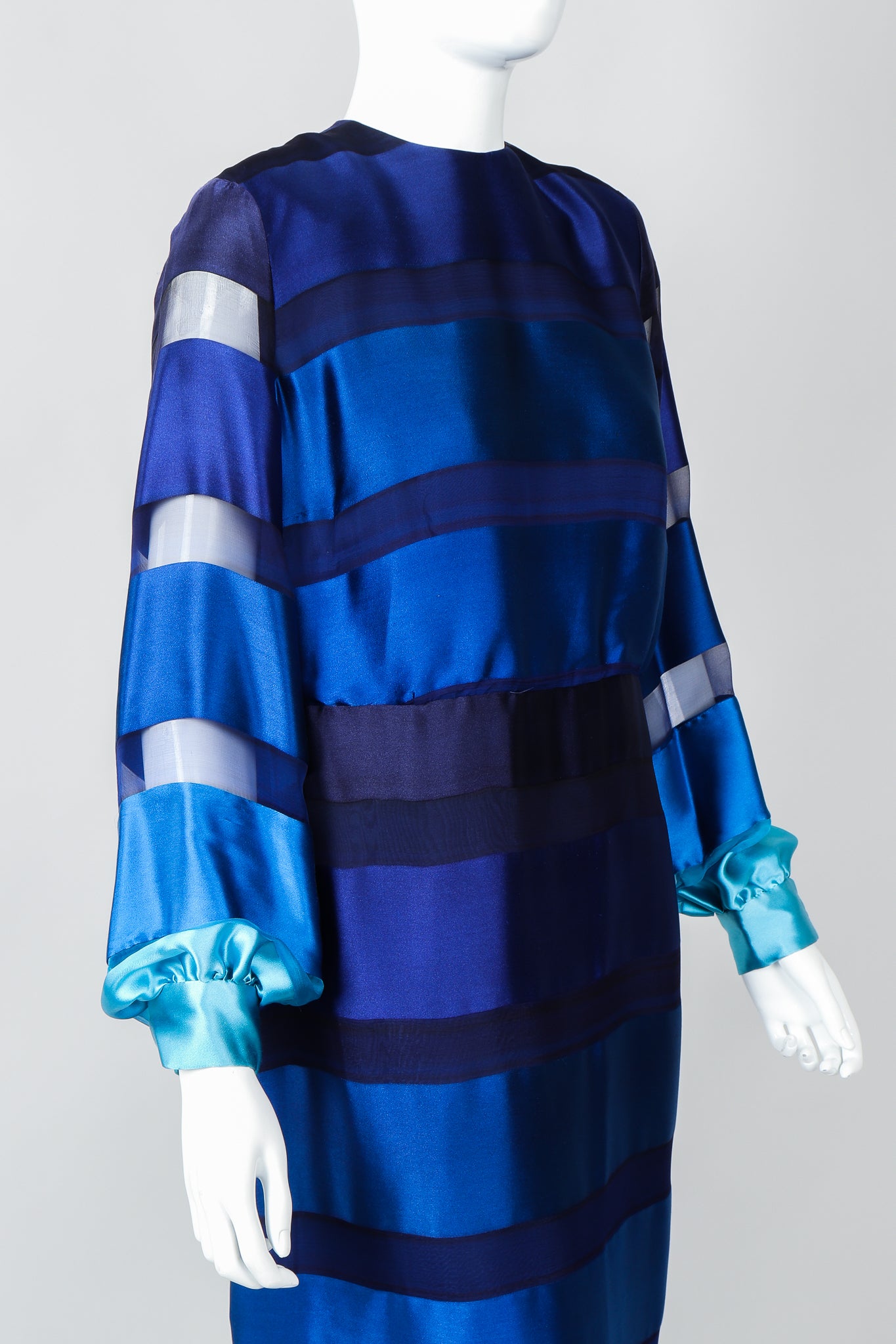 Vintage Richilene Ombre Silk Stripe Paint Chip Dress on Mannequin, cropped front at Recess