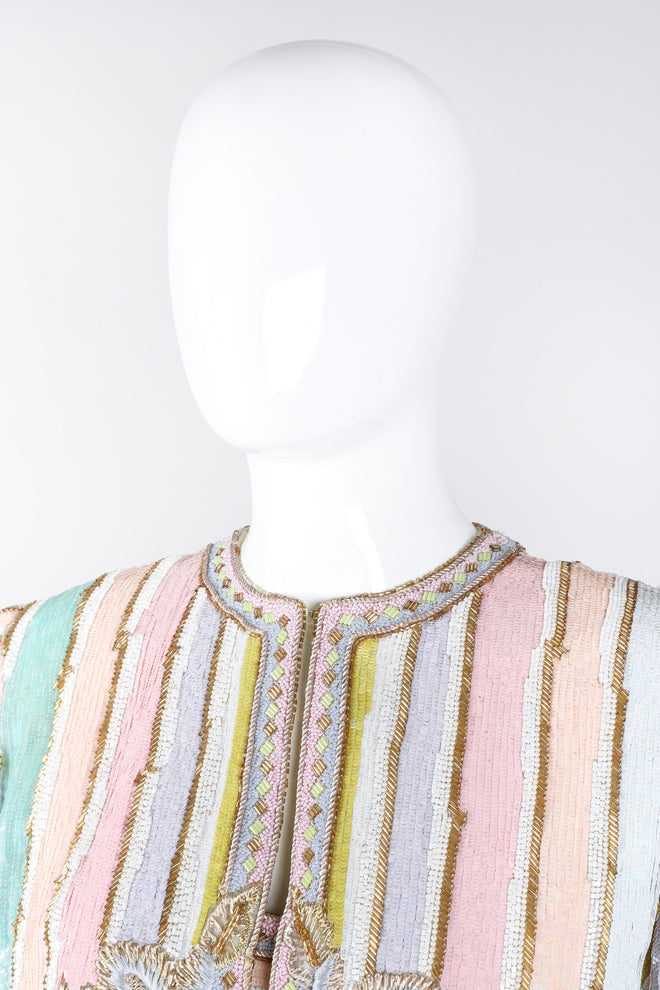 Recess Los Angeles Vintage Richilene Embellished Bead Sequin Stripe Cotton Candy Dress & Jacket Set