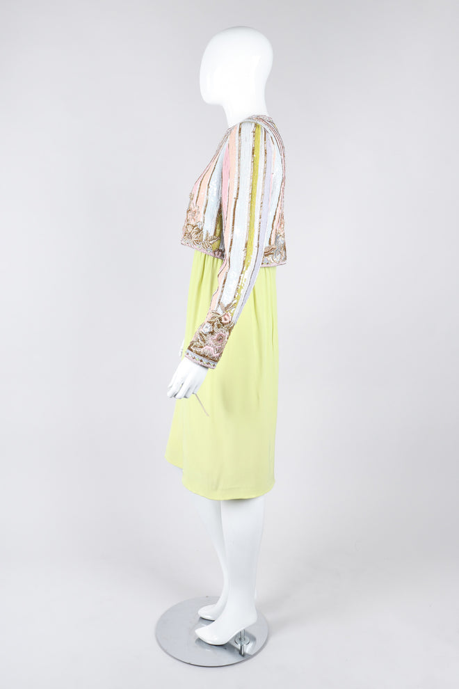 Recess Los Angeles Vintage Richilene Embellished Bead Sequin Stripe Cotton Candy Dress & Jacket Set