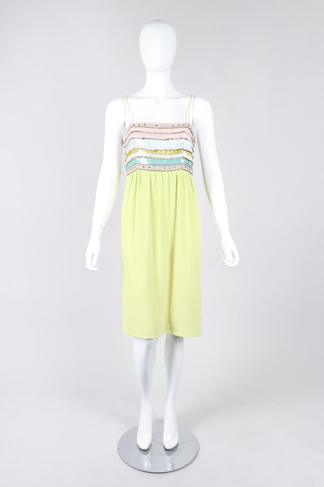 Recess Los Angeles Vintage Richilene Embellished Bead Sequin Stripe Cotton Candy Dress & Jacket Set