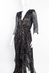  Vintage Richilene Pleated Silk Lamé Swirl Gown on mannequin at Recess Los Angeles