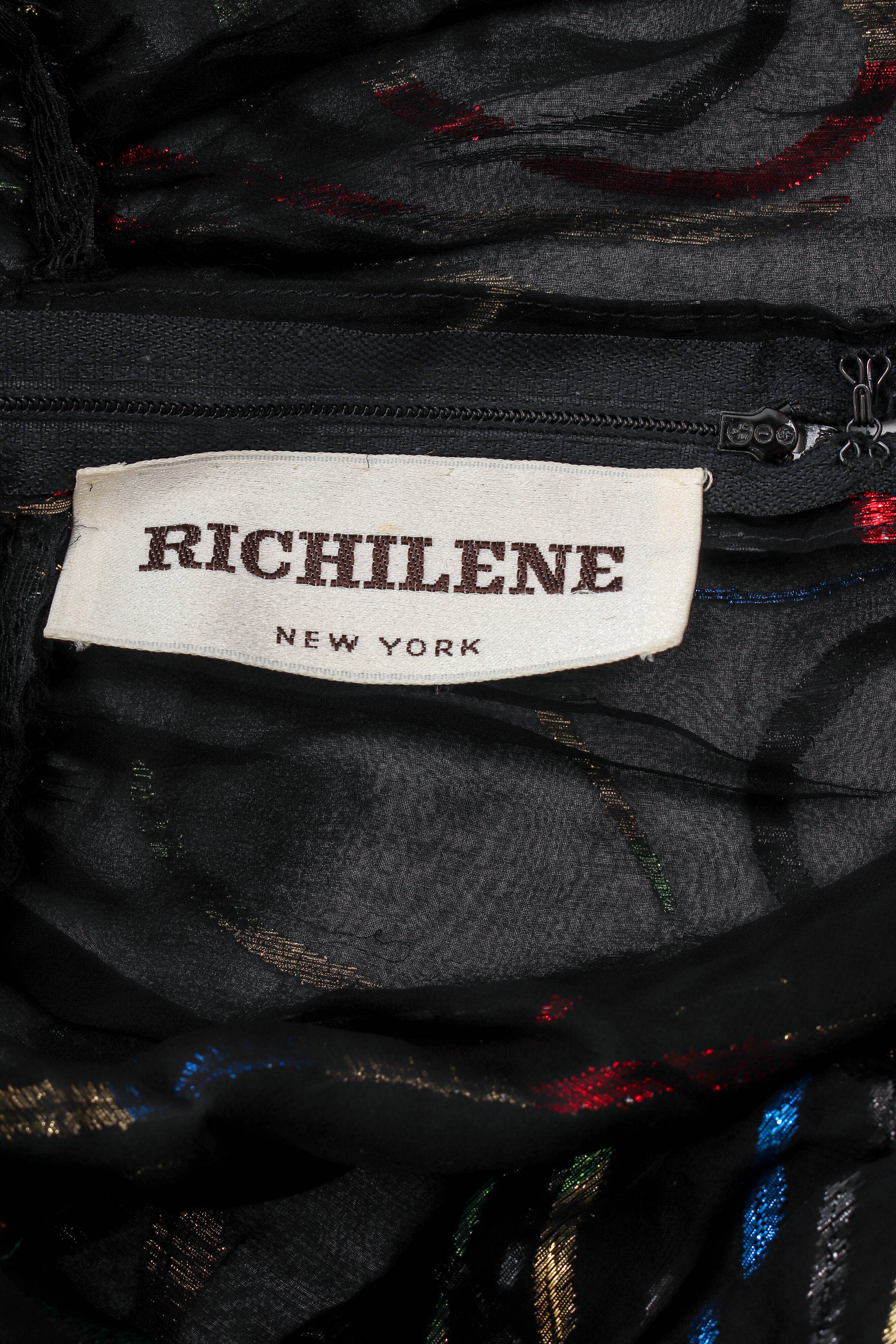  Vintage Richilene Pleated Silk Lamé Swirl Gown label at Recess Los Angeles