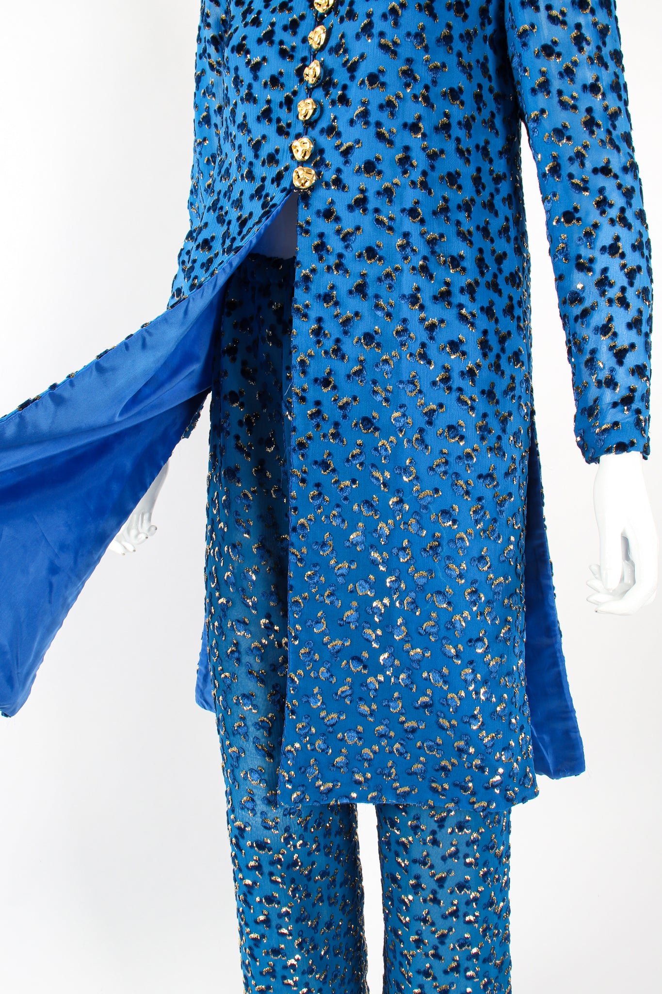 Vintage Richilene Silk Velvet Lamé Leisure Suit on Mannequin flap at Recess Los Angeles