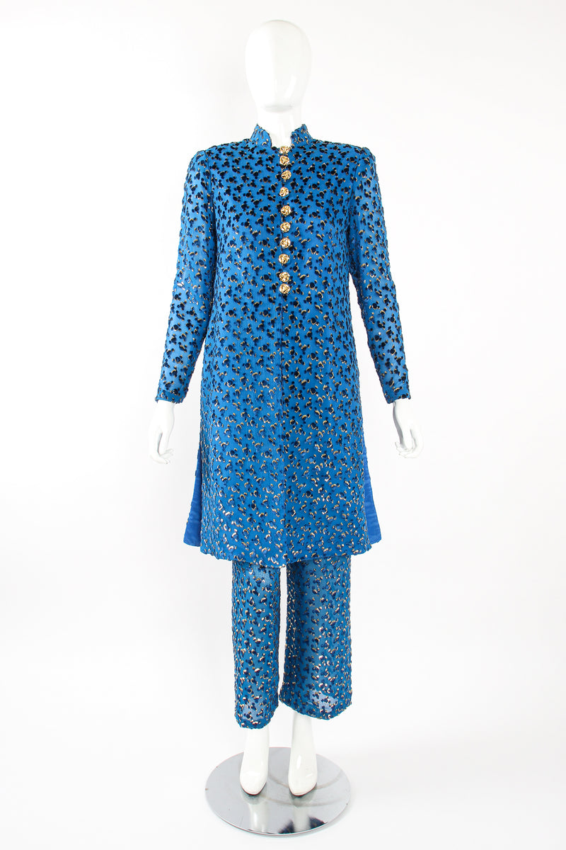Vintage Richilene Silk Velvet Lamé Leisure Suit on Mannequin Front at Recess Los Angeles