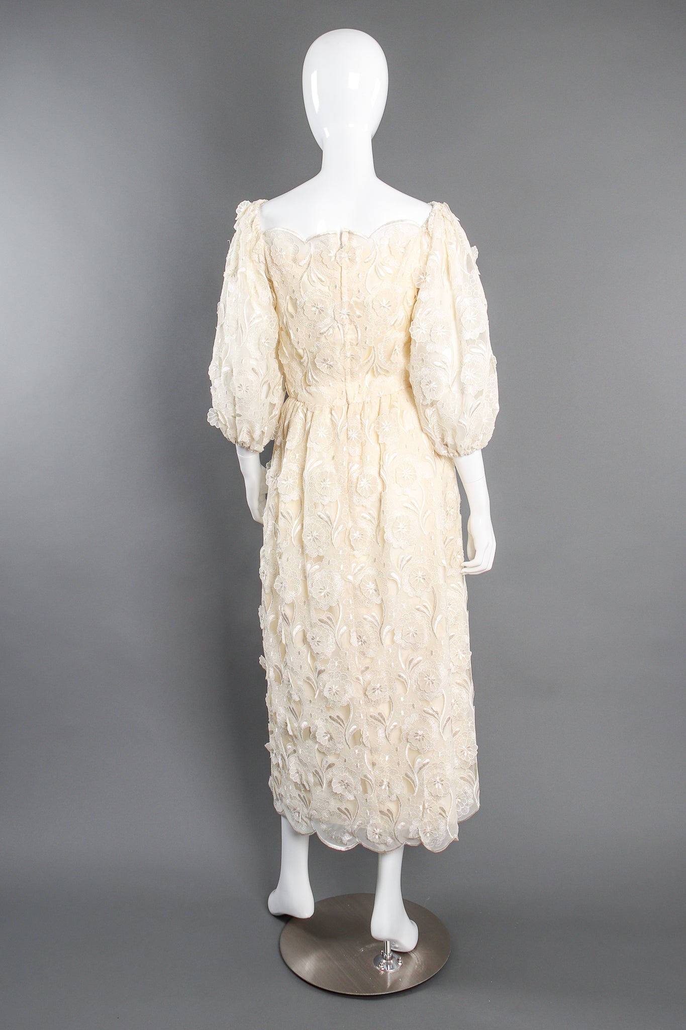 Vintage Richilene Embroidered Lace Balloon Sleeve Dress on Mannequin back at Recess Los Angeles