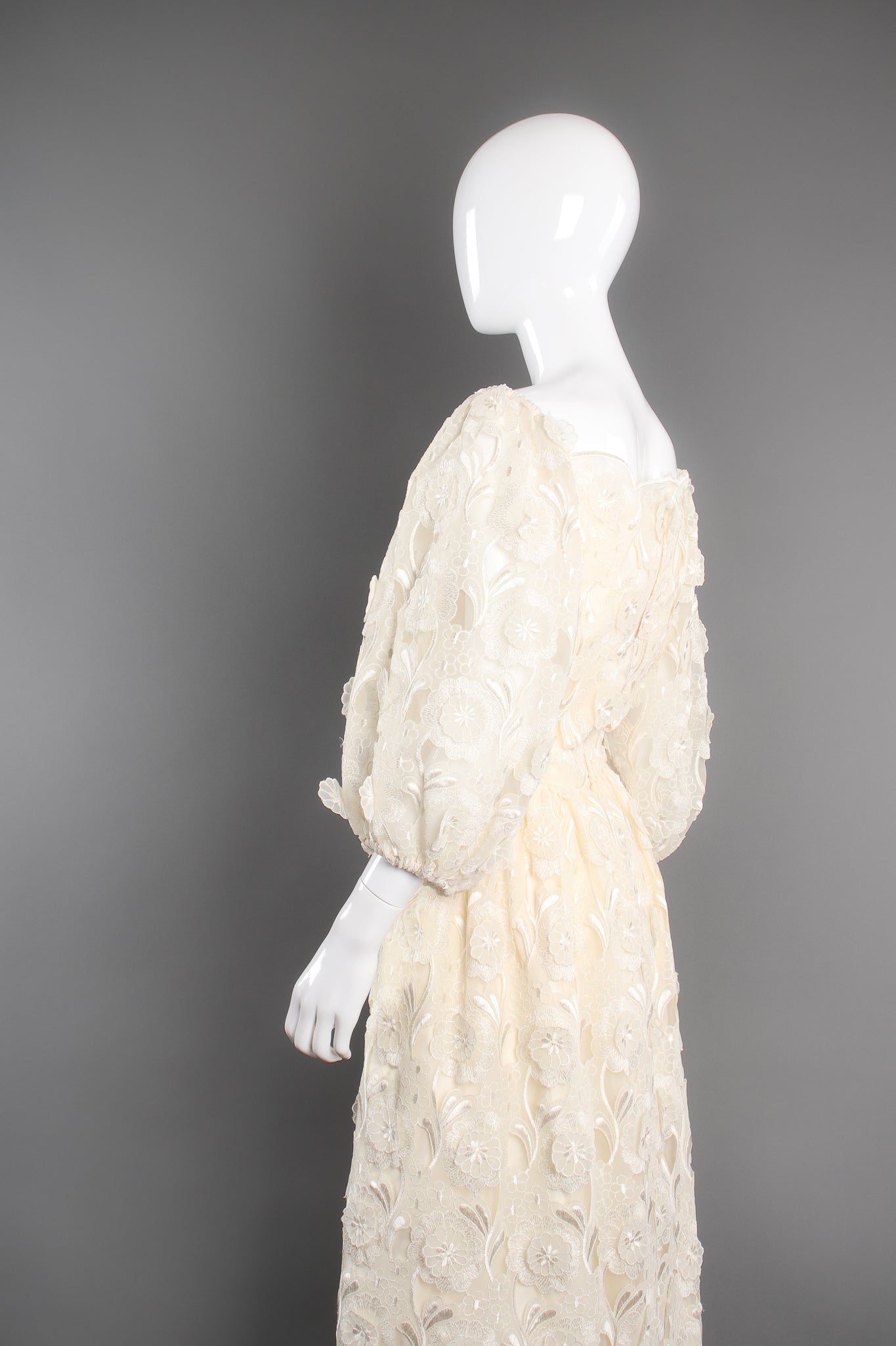 Vintage Richilene Embroidered Lace Balloon Sleeve Dress on Mannequin sleeve at Recess Los Angeles