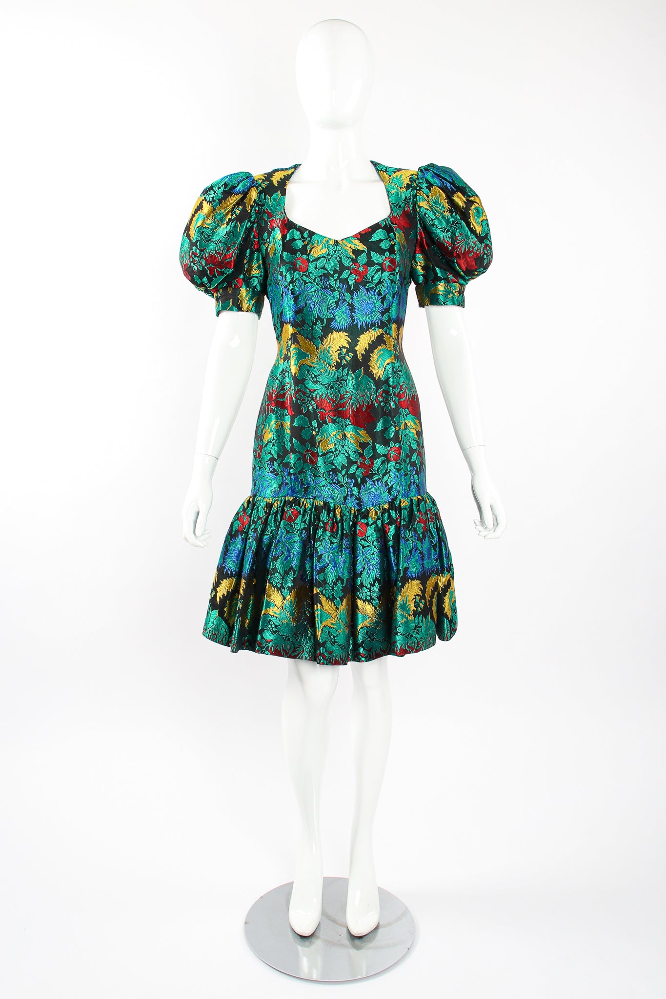 Vintage Richilene Puff Sleeve Brocade Dress on Mannequin front at Recess Los Angeles