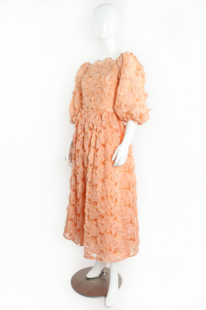 Vintage Richilene Embroidered Lace Balloon Sleeve Dress on Mannequin Angle at Recess LA