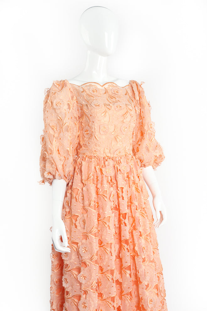 Vintage Richilene Embroidered Lace Balloon Sleeve Dress on Mannequin Front at Recess LA