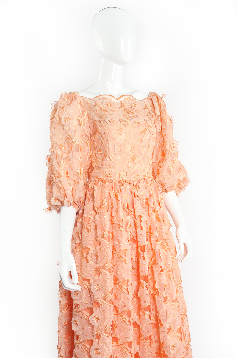 Vintage Richilene Embroidered Lace Balloon Sleeve Dress on Mannequin Front at Recess LA