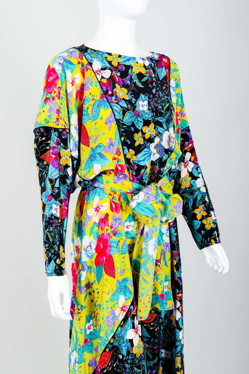 Vintage Rickie Freeman for Teri Jon Floral Batwing Dress on Mannequin Angle Crop at Recess