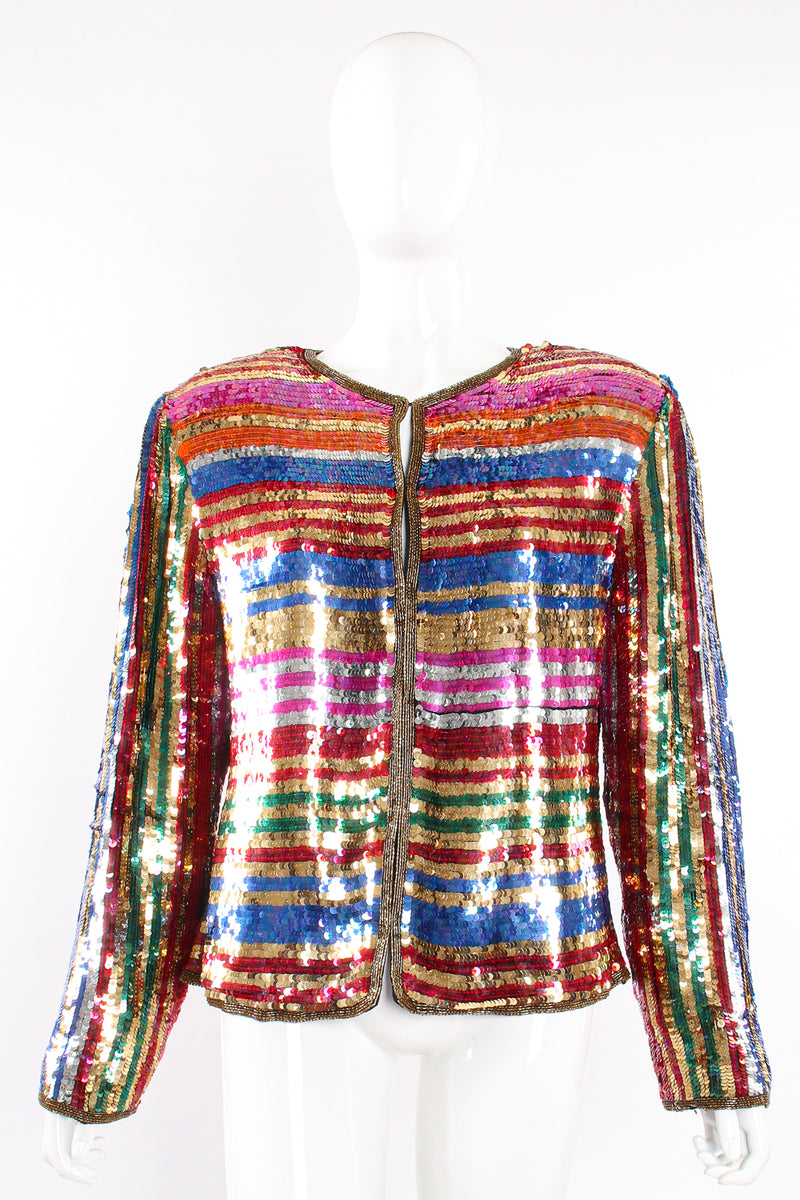 Vintage Rina Z Rainbow Stripe Sequin Jacket on Mannequin front at Recess Los Angeles
