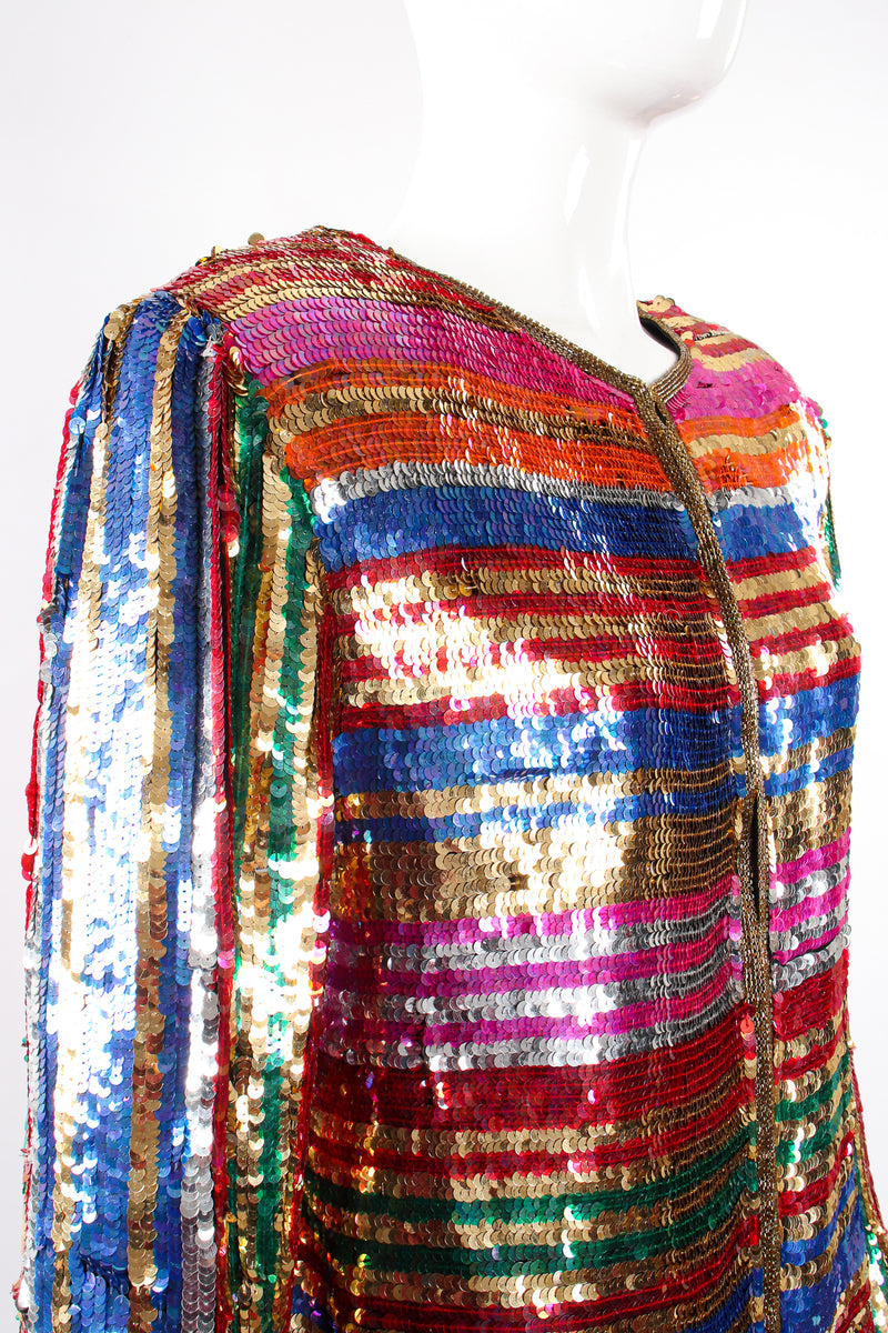 Vintage Rina Z Rainbow Stripe Sequin Jacket on Mannequin angle at Recess Los Angeles