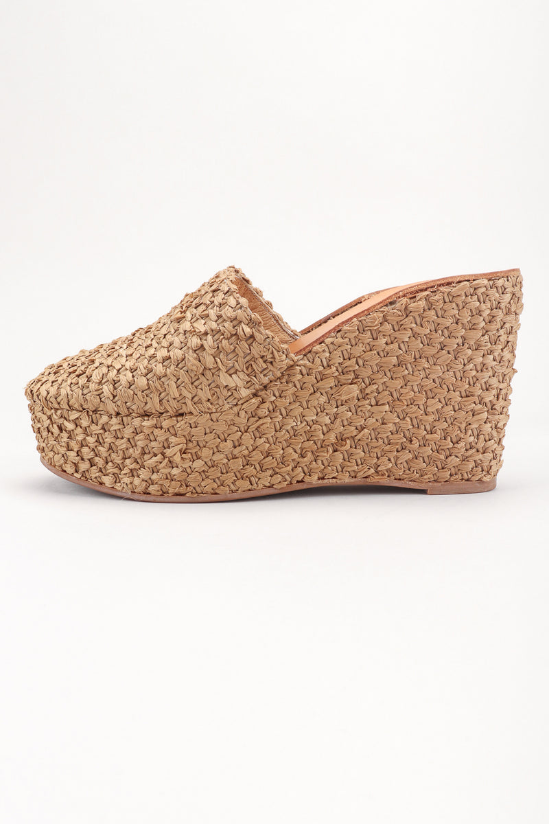 Recess Los Angeles Designer Consignment Resale Recycle Vintage Robert Clergerie Platform Raffia Straw Wedge Clogs Mules