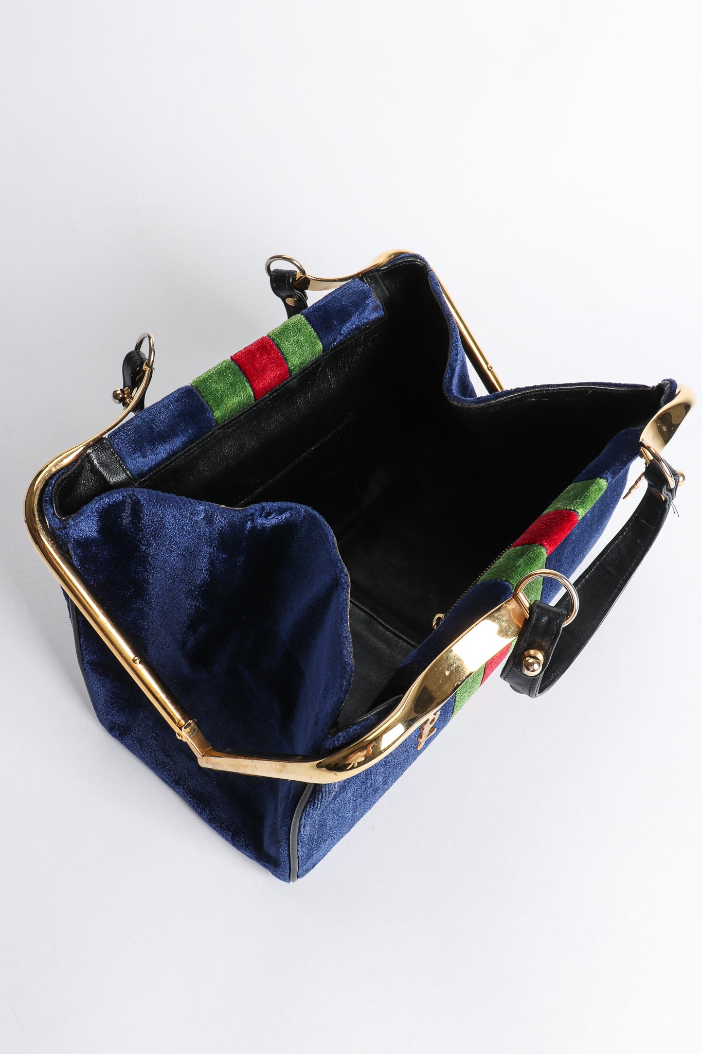 Vintage Roberta di Camerino Navy Stripe Velvet Frame Handbag frame at Recess Los Angeles