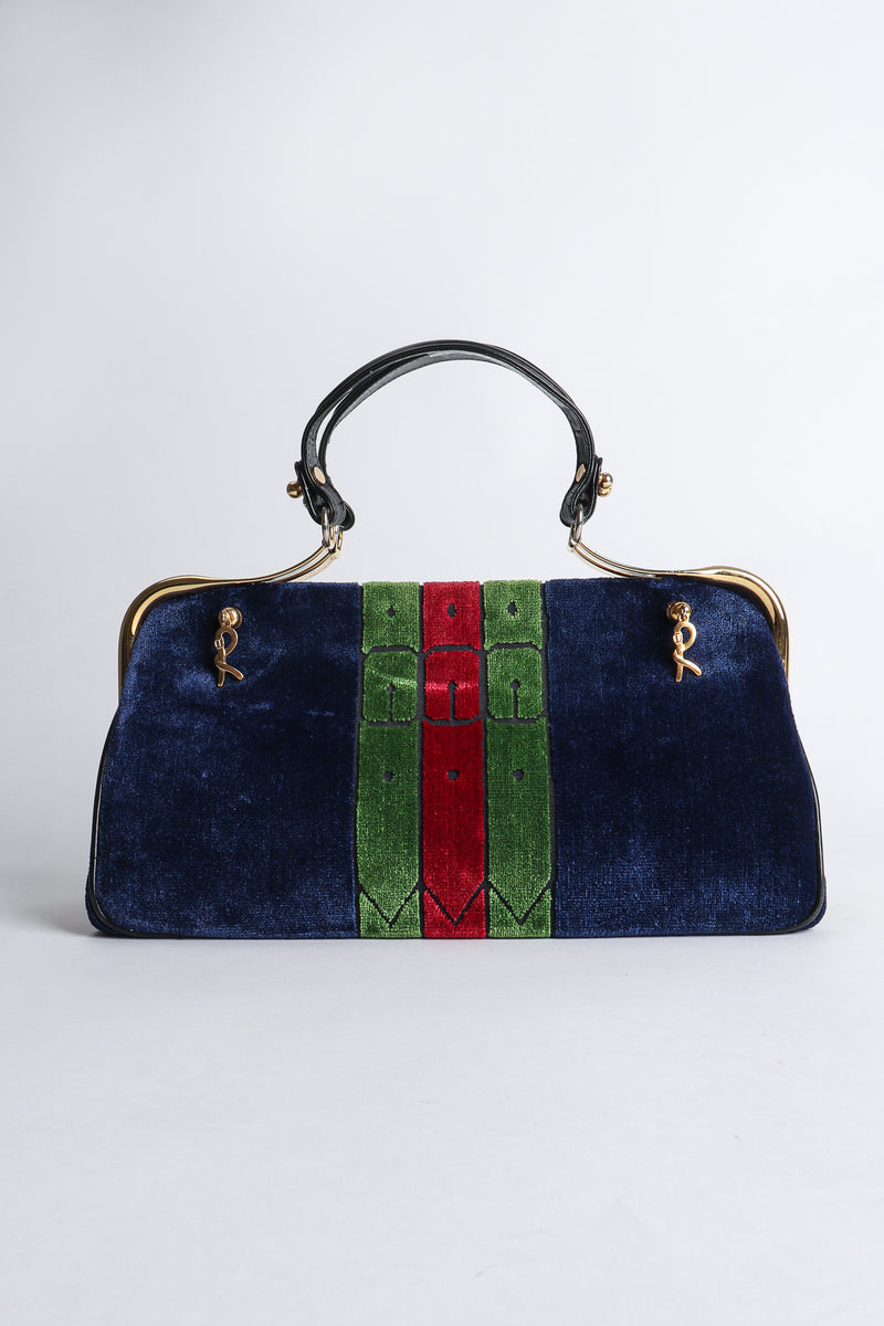 Vintage Roberta di Camerino Navy Stripe Velvet Frame Handbag Back at Recess Los Angeles