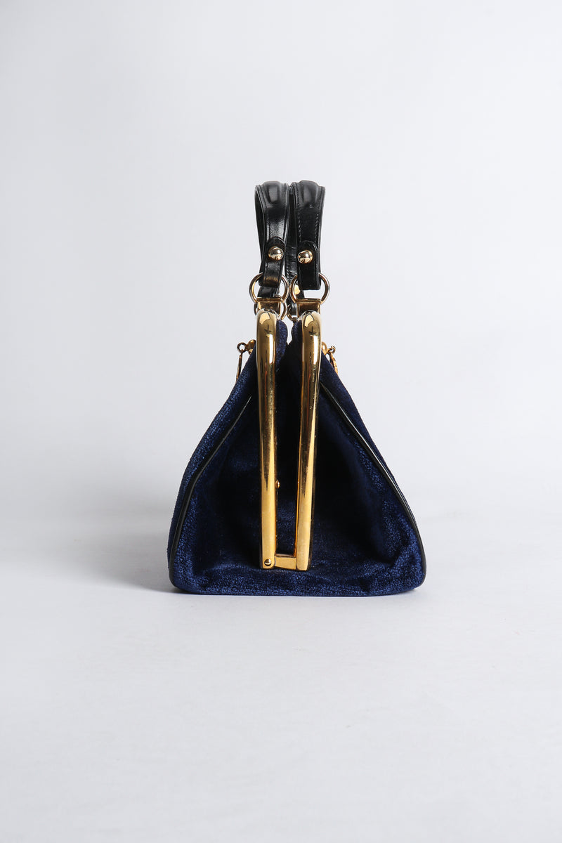 Vintage Roberta di Camerino Navy Stripe Velvet Frame Handbag Side 2 at Recess Los Angeles