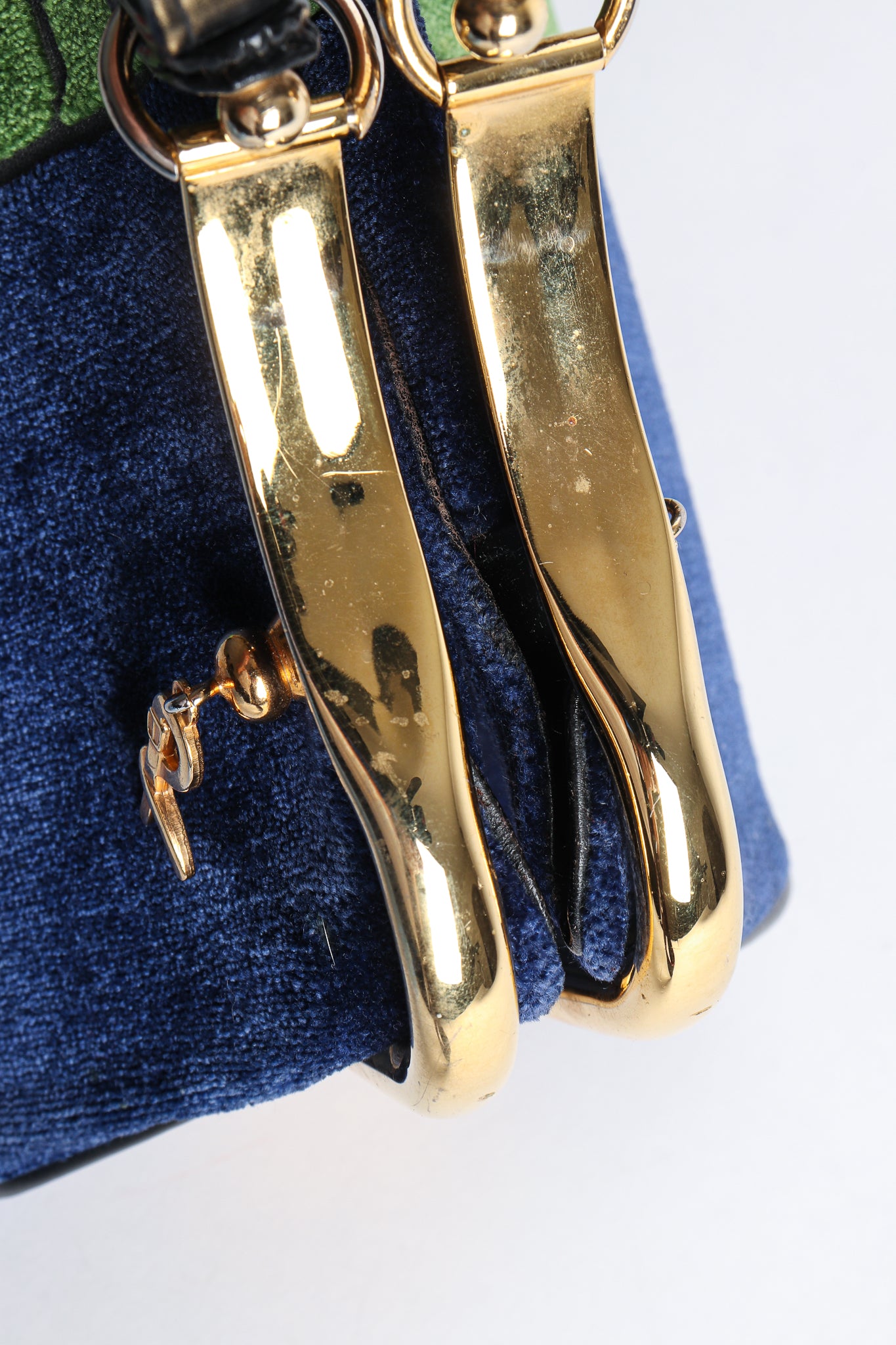 Vintage Roberta di Camerino Navy Stripe Velvet Frame Handbag Wear at Recess Los Angeles