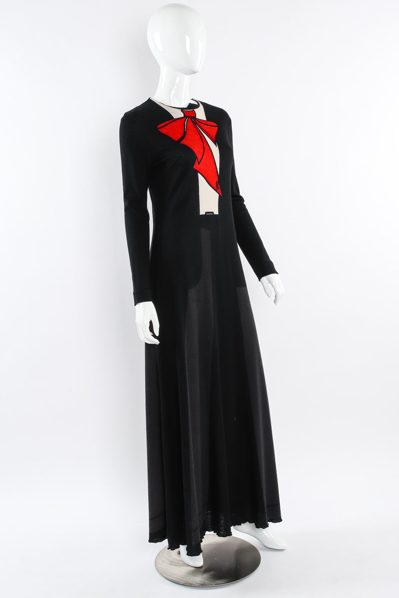 Vintage Roberta di Camerino Bow Tie Print Knit Dress mannequin side angle @ Recess LA