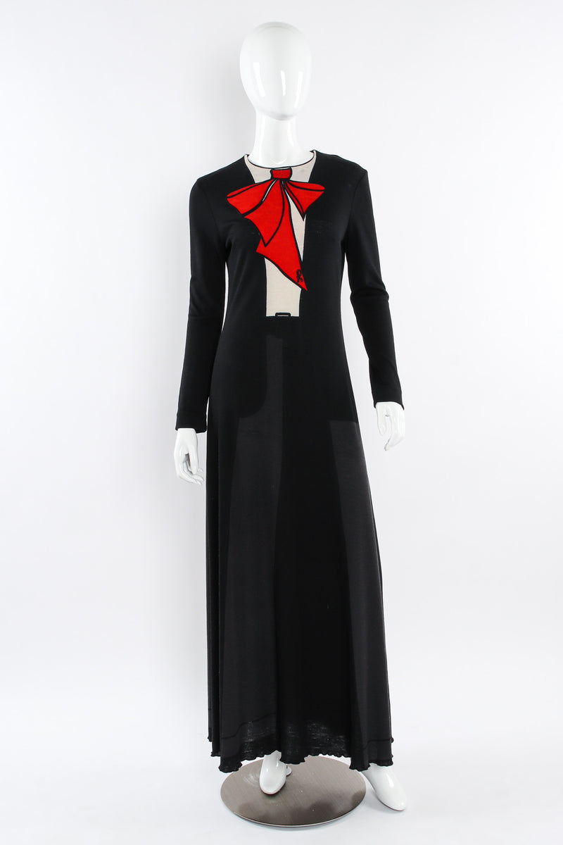 Vintage Roberta di Camerino Bow Tie Print Knit Dress mannequin front @ Recess LA