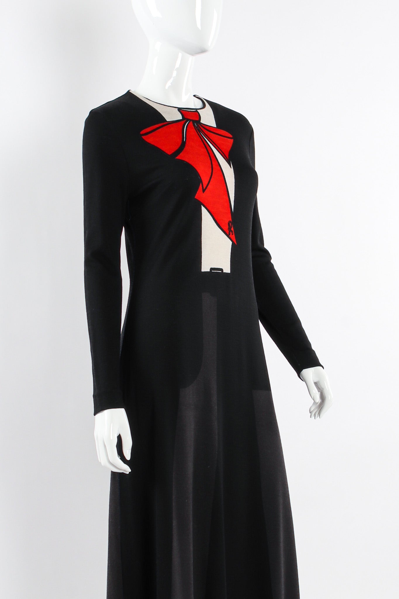 Vintage Roberta di Camerino Bow Tie Print Knit Dress mannequin angle @ Recess LA
