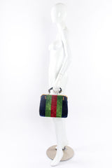 Vintage Roberta di Camerino Block-Striped Velvet Frame Bag on mannequin full body at Recess Los Angeles