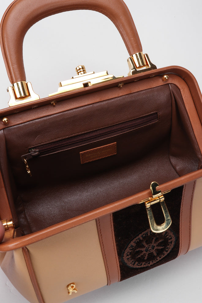 Recess Los Angeles Vintage Roberta Di Camerino Signature Leather & Velvet Mini Bagonghi Bag