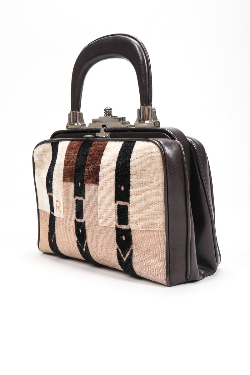 Recess Designer Consignment Vintage Roberta Di Camerino Velvet & Leather Hinged Frame Bag Mini Luggage Los Angeles Resale