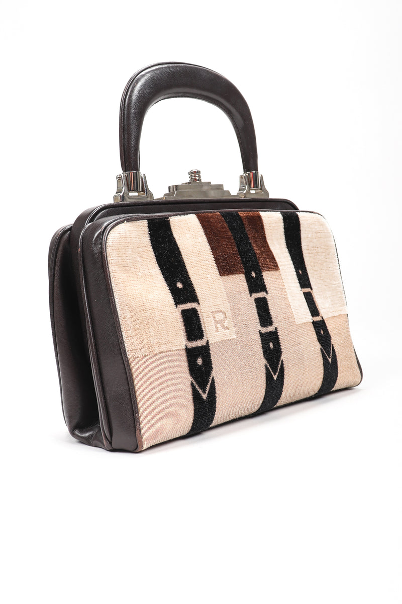 Recess Designer Consignment Vintage Roberta Di Camerino Velvet & Leather Hinged Frame Bag Mini Luggage Los Angeles Resale