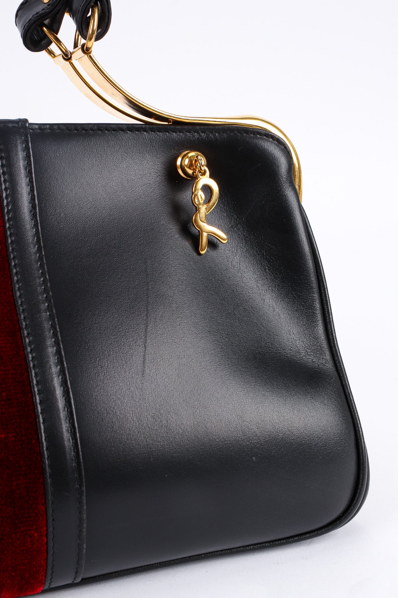Vintage Roberta di Camerino Leather Velvet Mini Doctor Bag back scuff mark close @ Recess LA
