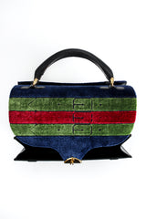 Vintage Roberta di Camerino Velvet Stripe Leather Accordion Bag Flap Detail at Recess LA