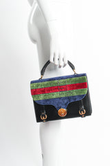 Vintage Roberta di Camerino Velvet Stripe Leather Accordion Bag on Mannequin at Recess LA