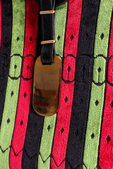 Vintage Roberta di Camerino Velvet Striped Buckle Oversized Bag Dog Tag Closeup at Recess LA