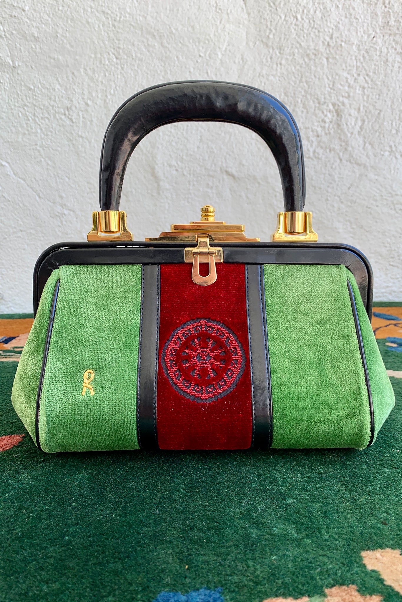 Vintage Roberta di Camerino Green Velvet Mini Bagonghi Bag front at Recess Los Angeles