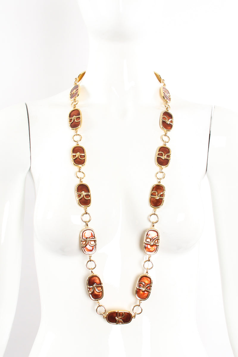 Vintage Roberta di Camerino Enamel R Logo Chain Belt Necklace on Mannequin at Recess Los Angeles