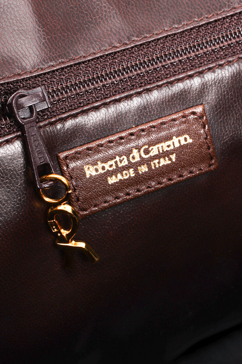 Vintage Roberta di Camerino Leopard Pony Hair Frame Handbag label zipper pull at Recess Los Angeles