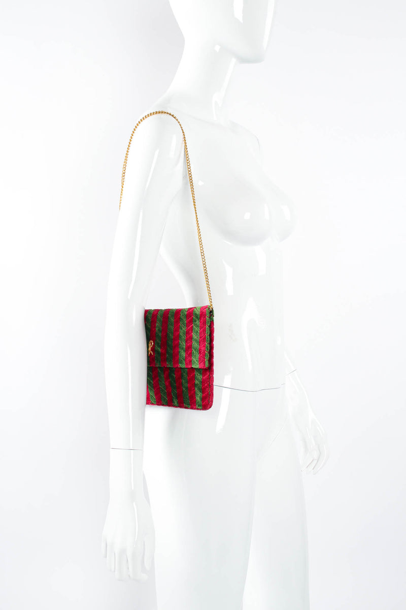 Vintage Roberta di Camerino Striped Velvet Clutch Bag on mannequin under arm at Recess Los Angeles