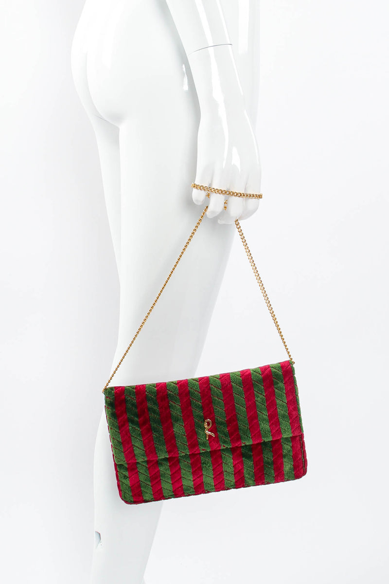 Vintage Roberta di Camerino Striped Velvet Clutch Bag on mannequin chain at Recess Los Angeles