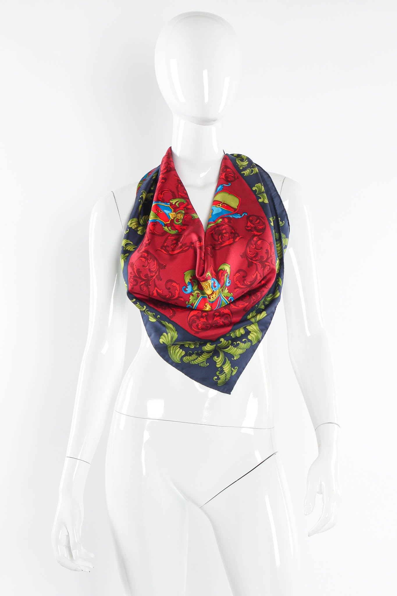Vintage Roberta Di Camerino Ivy Crest Emblem Silk Scarf mannequin full scarf @ Recess LA