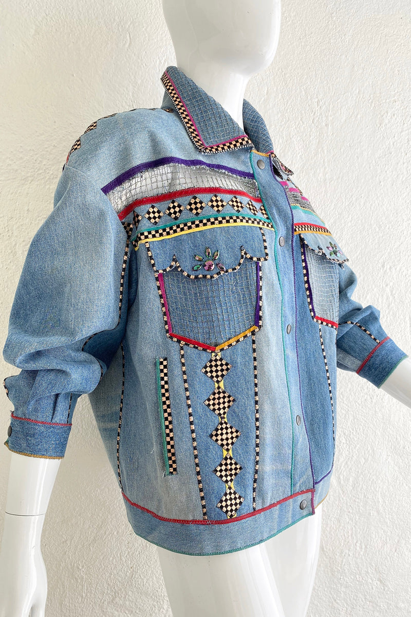 Vintage Roberto Cavalli for Amen Wardy Applique Denim Jacket on Mannequin Side at Recess LA