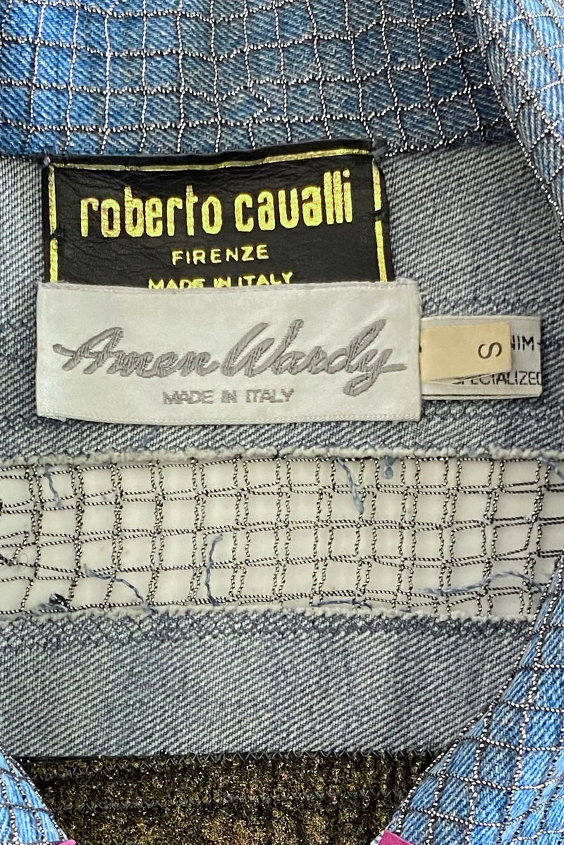 Vintage Roberto Cavalli for Amen Wardy Applique Denim Jacket labels at Recess LA
