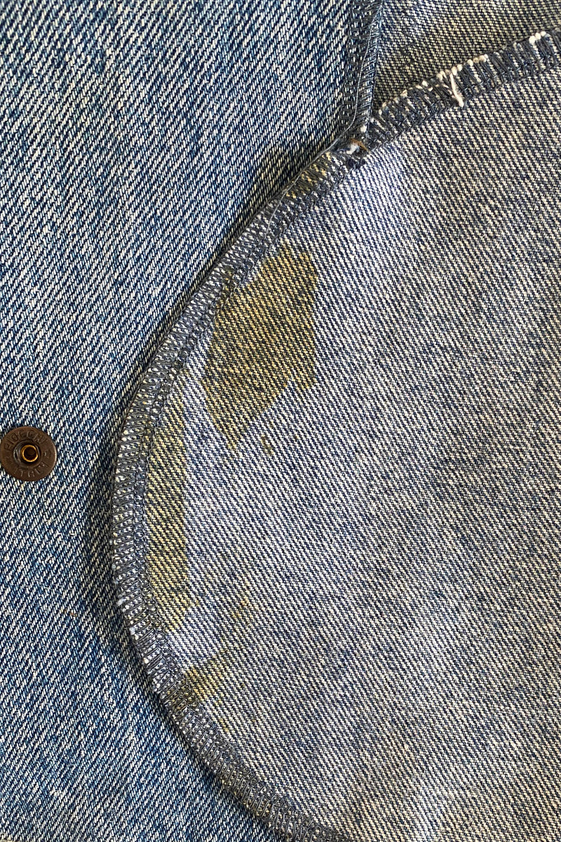 Vintage Roberto Cavalli for Amen Wardy Applique Denim Jacket pocket bag stains at Recess LA