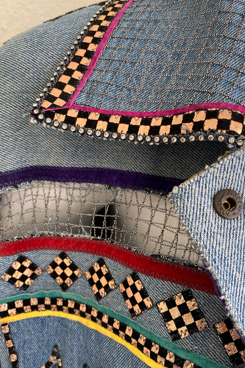 Vintage Roberto Cavalli for Amen Wardy Applique Denim Jacket loose threads netting at Recess LA