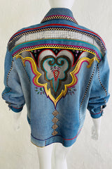 Vintage Roberto Cavalli for Amen Wardy Applique Denim Jacket on Mannequin Back Detail at Recess LA